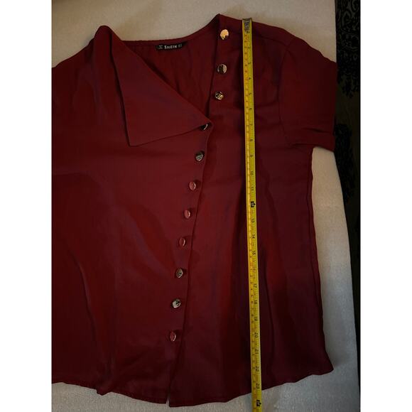 SHEIN Asymmetrical Neck Button Front Top S Corporate Siren Cherry Girl Holiiday - Picture 8 of 10